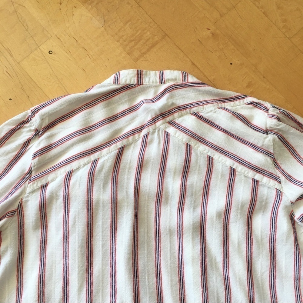 LOFT Striped Long Sleeve Casual Blouse Cream Ivory Ecru Red Navy Size XS - Picture 6 of 13